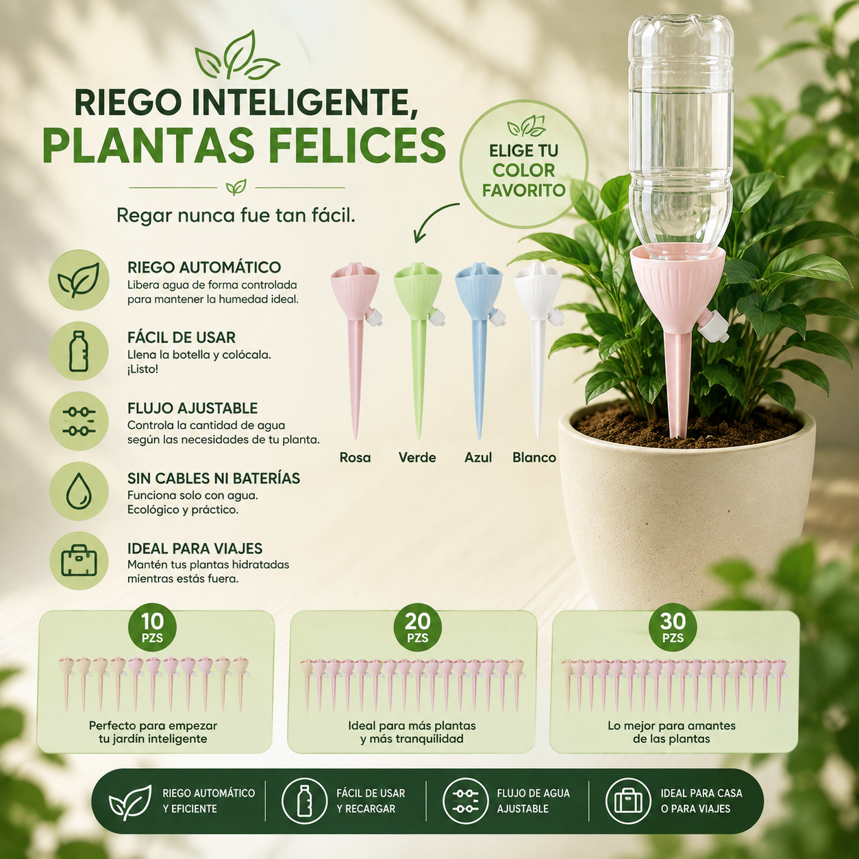 Bloomora AquaEstacas™ | Sistema de Riego Automatico Por Goteo Para Plantas